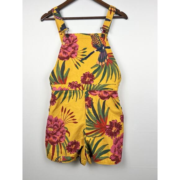 FARM Rio Anthropologie Sabrina Floral Boho Tropical Shorts Overalls Sz S - Picture 2 of 10